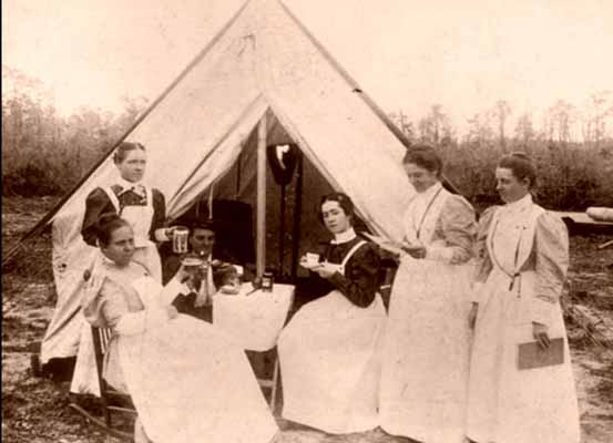 A group of nurses at a field hospital