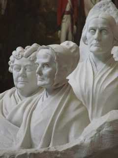 portrait busts of early women's rights leaders Stanton, Mott and Anthony