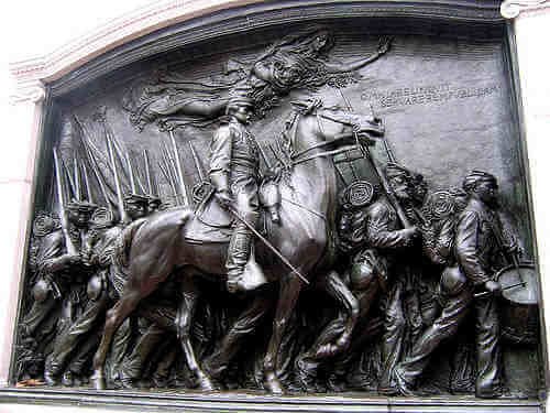 Monument by American sculptor Augustus Saint-Gaudens In honor of Colonel Robert Gould Shaw and the 54th Massachusetts 